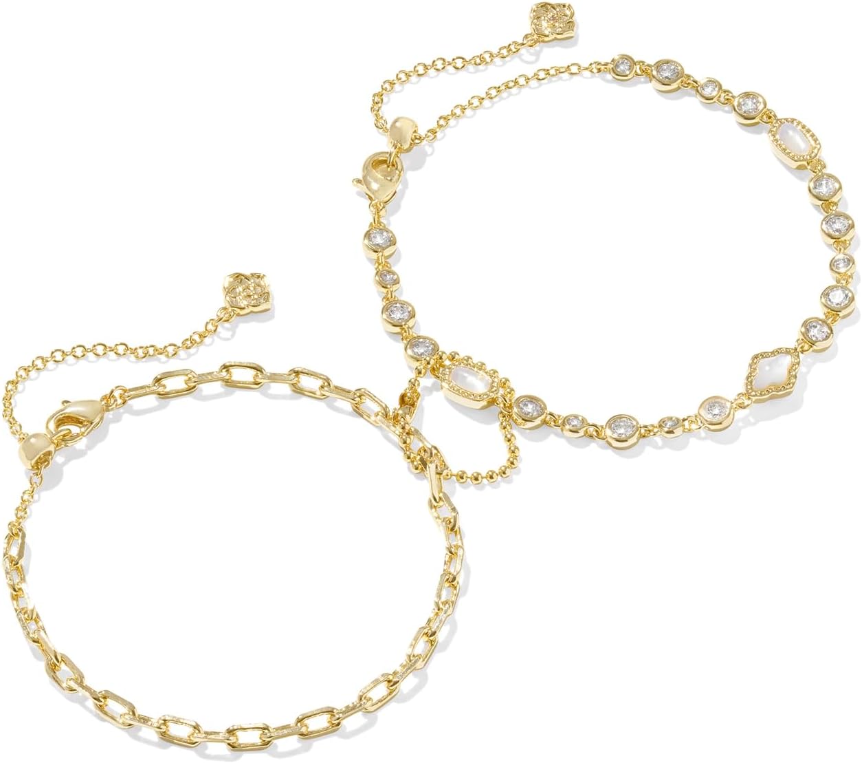 Kendra Scott Mini Elisa Abbie Set Of 2 Delicate Chain Bracelets, Gold-Plated Brass, White Mix, Fashion Jewelry for Women