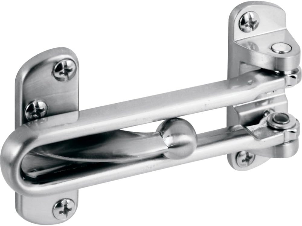 Prime-Line U 10308 Diecast Security Swing Bar Lock for Hinged Swing-In Doors, 3-7/8 Inch Bar Length by 2-1/2 Inch Height, Satin Nickel (1 Set)