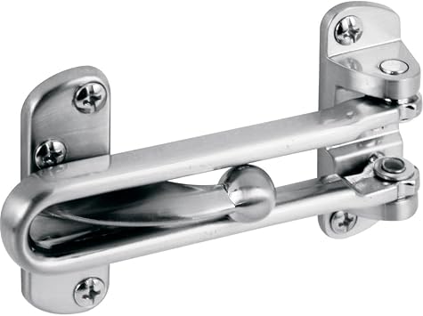 Prime-Line U 10308 Diecast Security Swing Bar Lock for Hinged Swing-In Doors, 3-7/8 Inch Bar Length by 2-1/2 Inch Height, Satin Nickel 1 Set