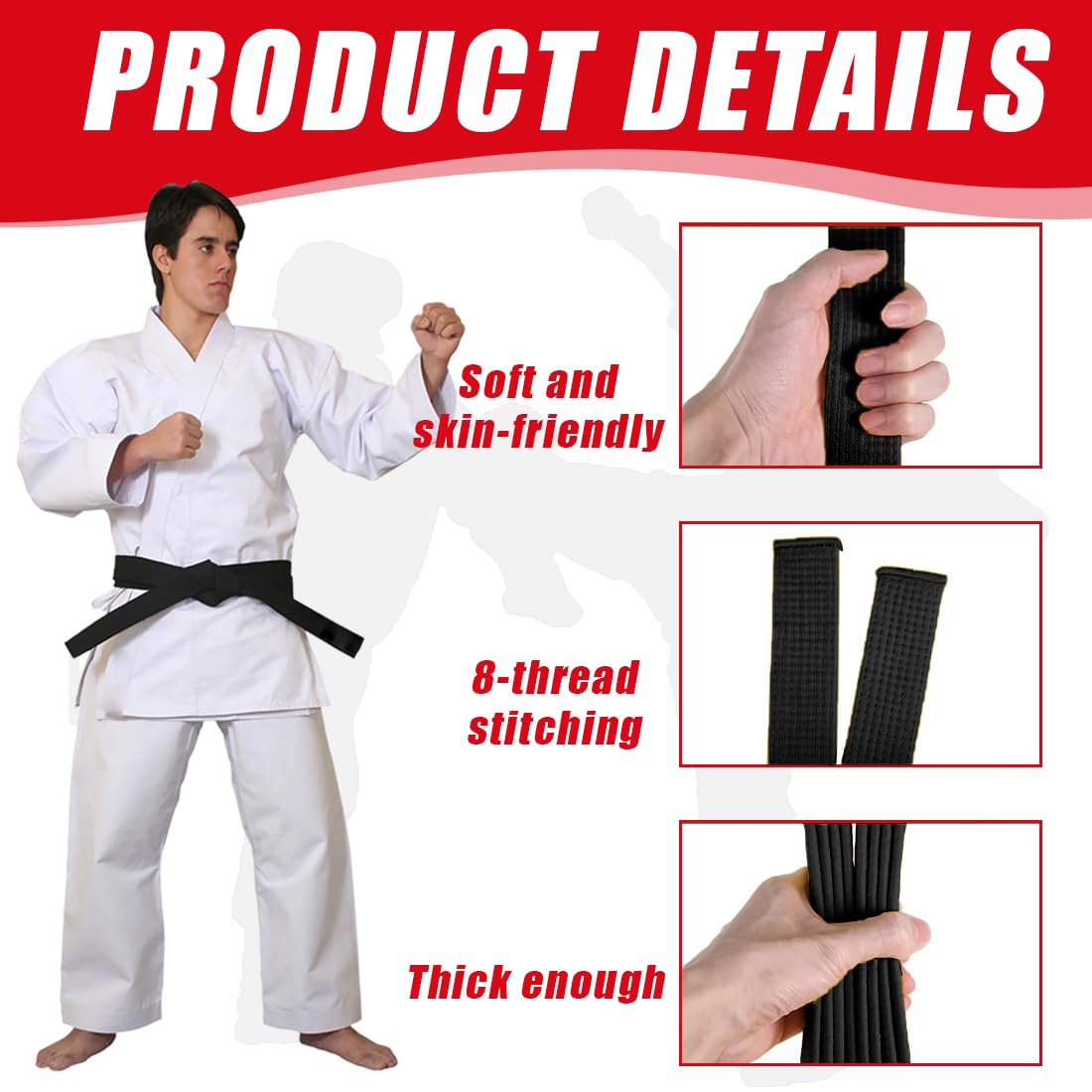 280CM Cintura Judo Karate Sportive Arti Marziali Cinture Taekwondo Professionale Aikido Cintura Tessuto Spesso Cintura Adulti Cintura Arti Marziali,Karate Arti Marziali (Nero)