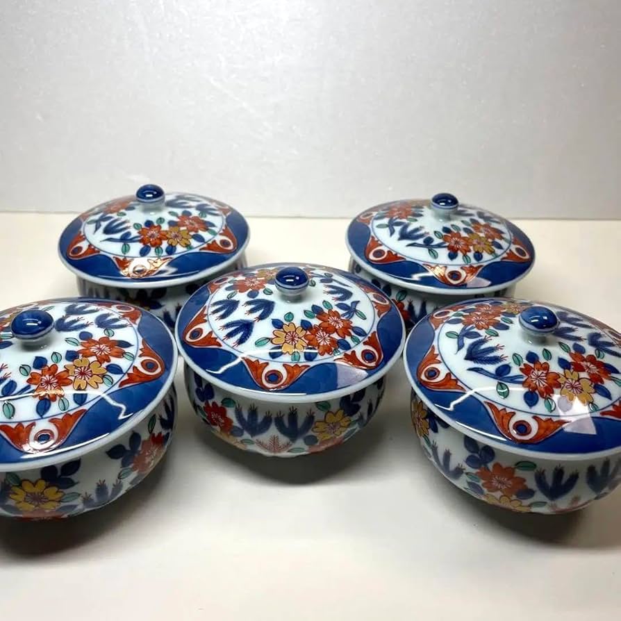 Amazon | 有田焼 館林陶宗窯 染錦桜紋 蓋付湯呑5客 | ノー