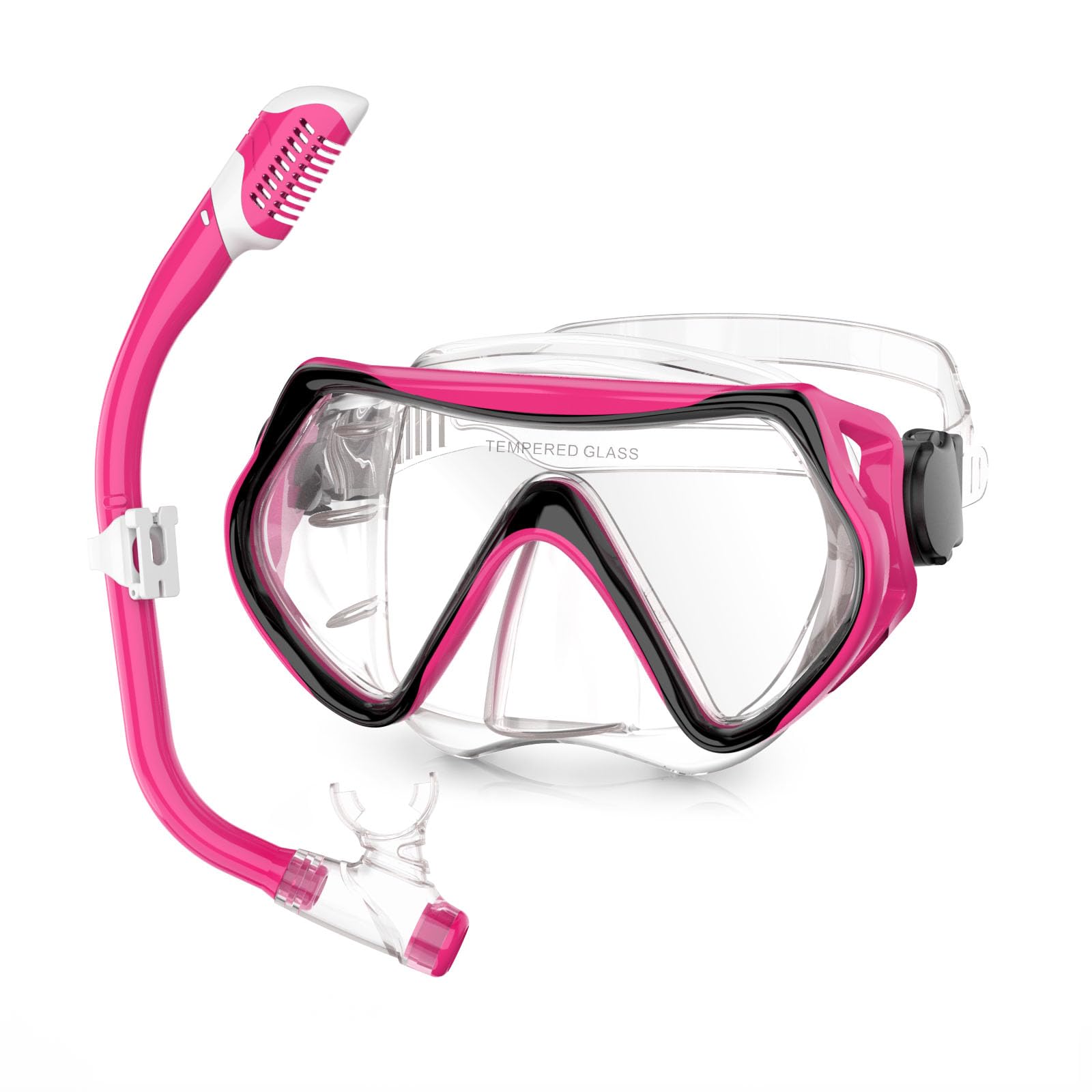 MELUMILU Kids Snorkel Set, Dry Snorkel Set 180° Panoramic Wide View Anti-Fog Scuba Diving Mask, for Kids Youth Boys Girls Junior Age 5-15 (Plum Pink)