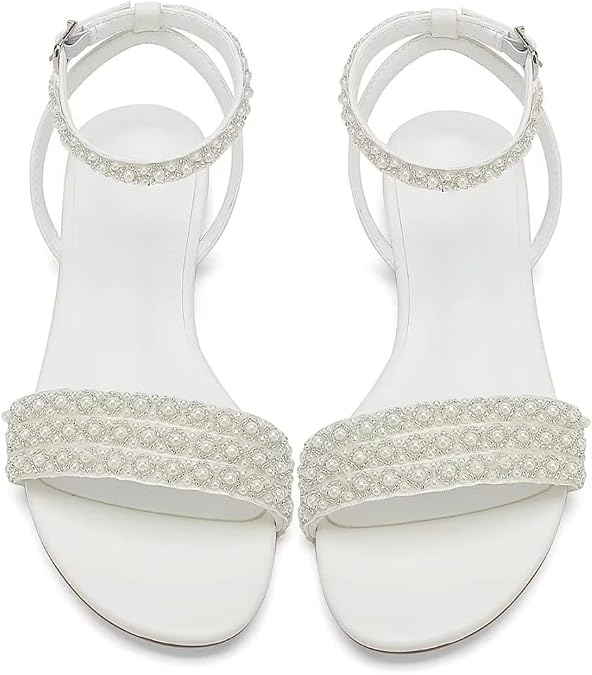 Beach Wedding Shoes for Bride Flat Bridal Sandals for Women