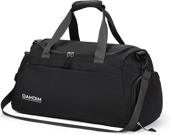 Damcyer Bolsa De Deporte, Bolsa Deporte Mujer para Mujer Grande con Compartimento Zapatos y Compartimento Mojado, Bolsa De Viaje Mochila Gimnasio, Negro Retro - 1