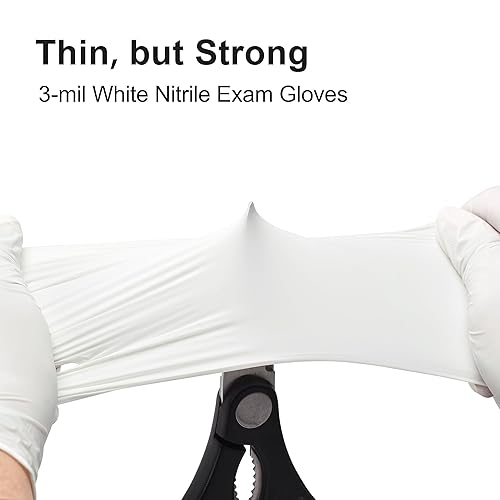 Miniatura 9 de Guantes de examen desechables de nitrilo SwiftGrip, 3 mil, grandes, caja de 100, guantes de nitrilo blancos desechables sin látex para uso médico,