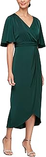 Women's Surplice Neck Midi Wedding Guest Dress with Flutter Sleeves (Petite & Regular Sizes) - Buy now