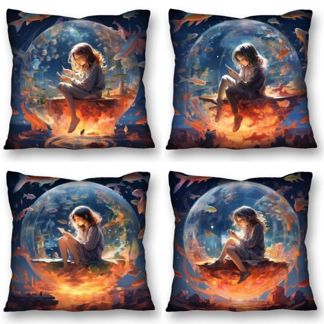 Juego de 4 Fundas de Cojines 70x70 cm Cojines burbuja chica Funda Cojin Cuadrados de Lino Fundas Cojines Sofá Cojines Decorativos para Salón Sofá Dormitorio Coche Jardín Silla Decoración del Hogar