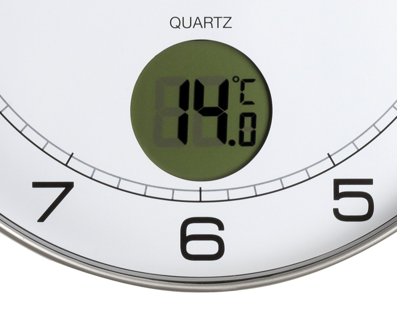 Unilux Wanduhr Tempus, 30cm, ohne Ticken, mit Digitalanzeige für Temperatur