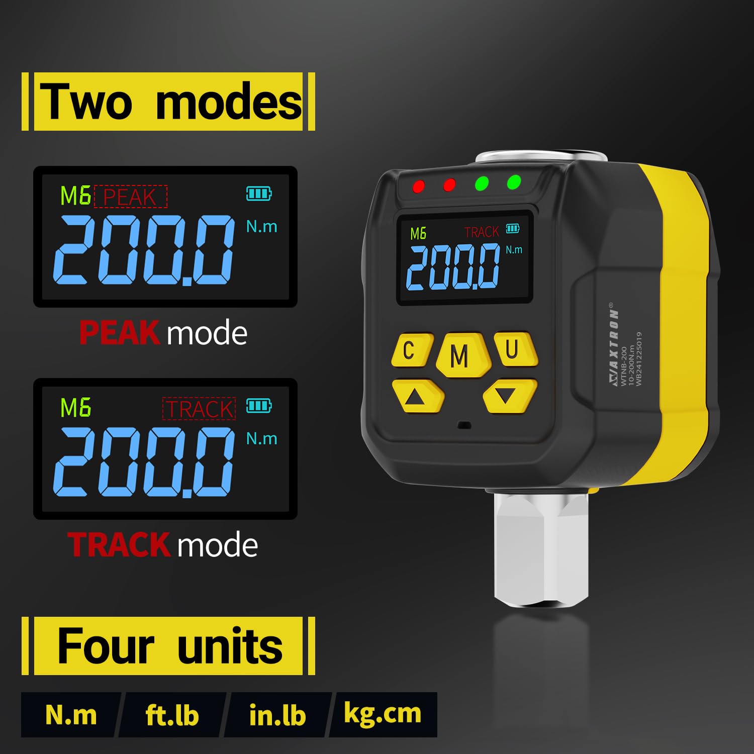 Adattatore dinamometrico digitale 1/2 pollici, 6-200 Nm, 3 pezzi, adattatore per chiavi dinamometriche da 3/8" e 1/4", cassetta degli attrezzi professionale per la manutenzione di moto
