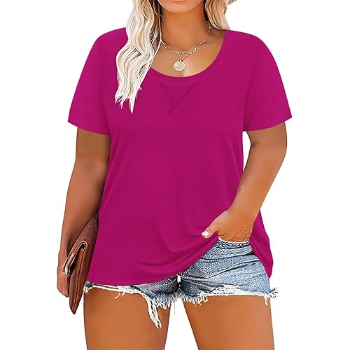 CARCOS Plus Size Tops for Women Short Sleeve Shirt Summer Star/Leopard/Tie Dye/Flower Crewneck Pullover Tunic XL-5XL
