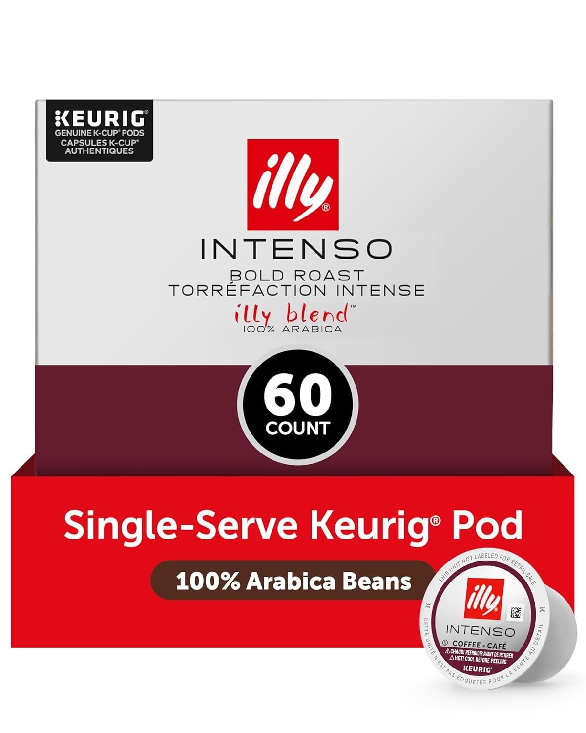 Illy Coffee K-Cups - Compatible Pods for Keurig Coffee Maker - Intenso Dark Roast - Bold & Full of Flavor, Notes of Cocoa & Dried Fruit - 10 Count (Pack of 6)