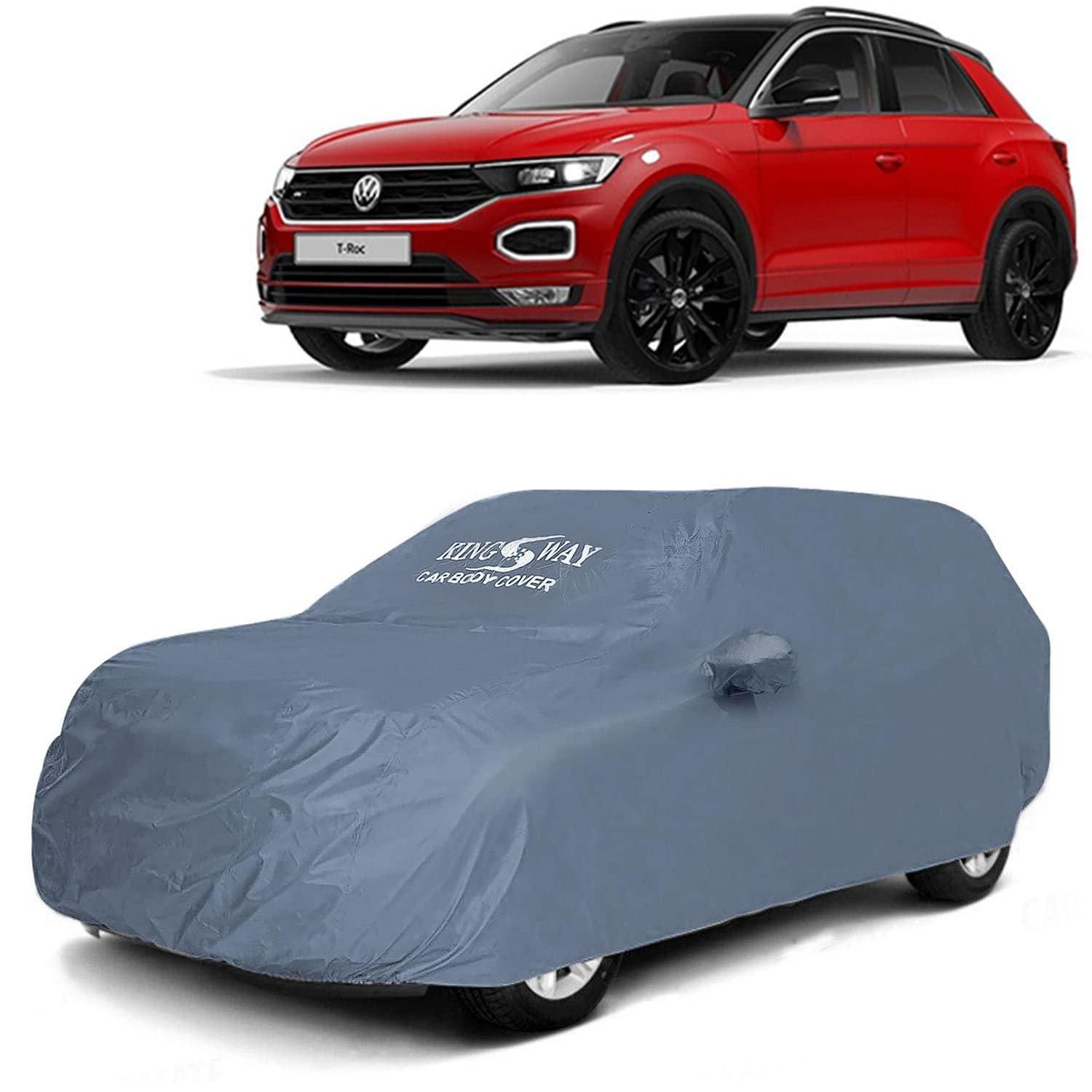 KINGSWAY® T ROC Car Body Cover Dustproof with Mirror Pockets for (Year 2020 to 2021), Compatible with Volkswagen T ROC Car Cover, Comes with Bird Poop, Scratch, UV and Paint Protection, Grey Matty