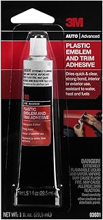 3M Plastic Emblem & Trim Adhesive (03601), 1 fl oz Tube – Clear-Drying Auto Glue for Plastic and Metal Trim, Emblems, Moldings, Interior or Exterior Use, Quick-Setting, Weather-Resistant Adhesive
