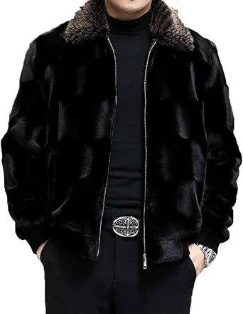 FTIMILD Mens Faux Mink Fur Coat Full Zip Up Thermal Fuzzy Winter Jacket Coat