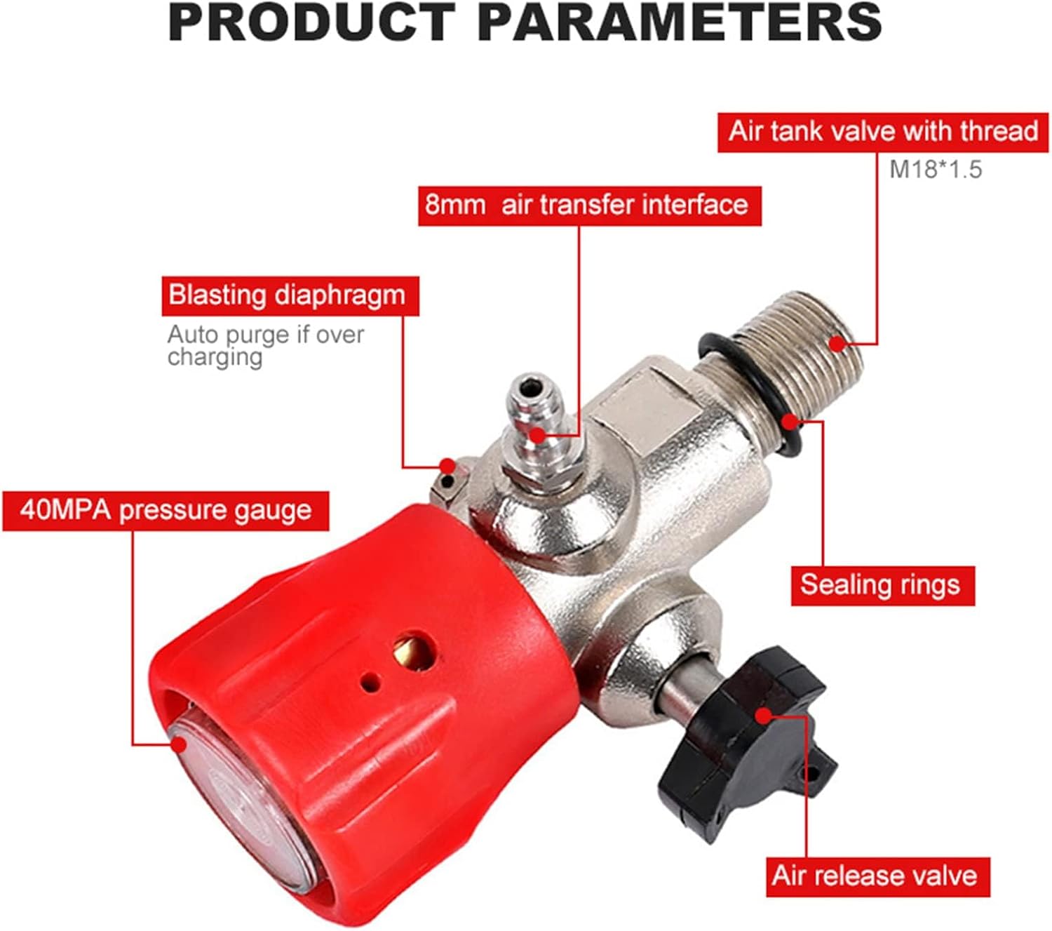 TUXING 2L 4500psi Carbon Fiber Air Tank & Fill Station for PCP Paintball Scuba SCBA（Empty Bottle） (Red Gauge Tank Kits)