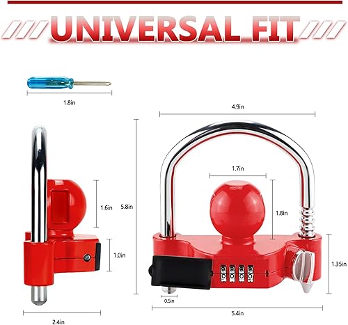 Miniatura 2 de Cenipar Cerradura de enganche de remolque universal con cerradura de combinación, acoplador de bola de remolque de acero resistente, se adapta a