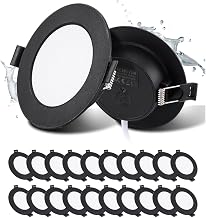 Pack of 20 LED Portholes for Ceiling Black 5W 4000K 450lm Hole Ø75-90mm | Grebeam LED Bulbs Black 5W Equiv. 50W Halogen IP44 Ultrafine 30mm Bottom 3000K/4000K/6000K for Bathroom and Living Room