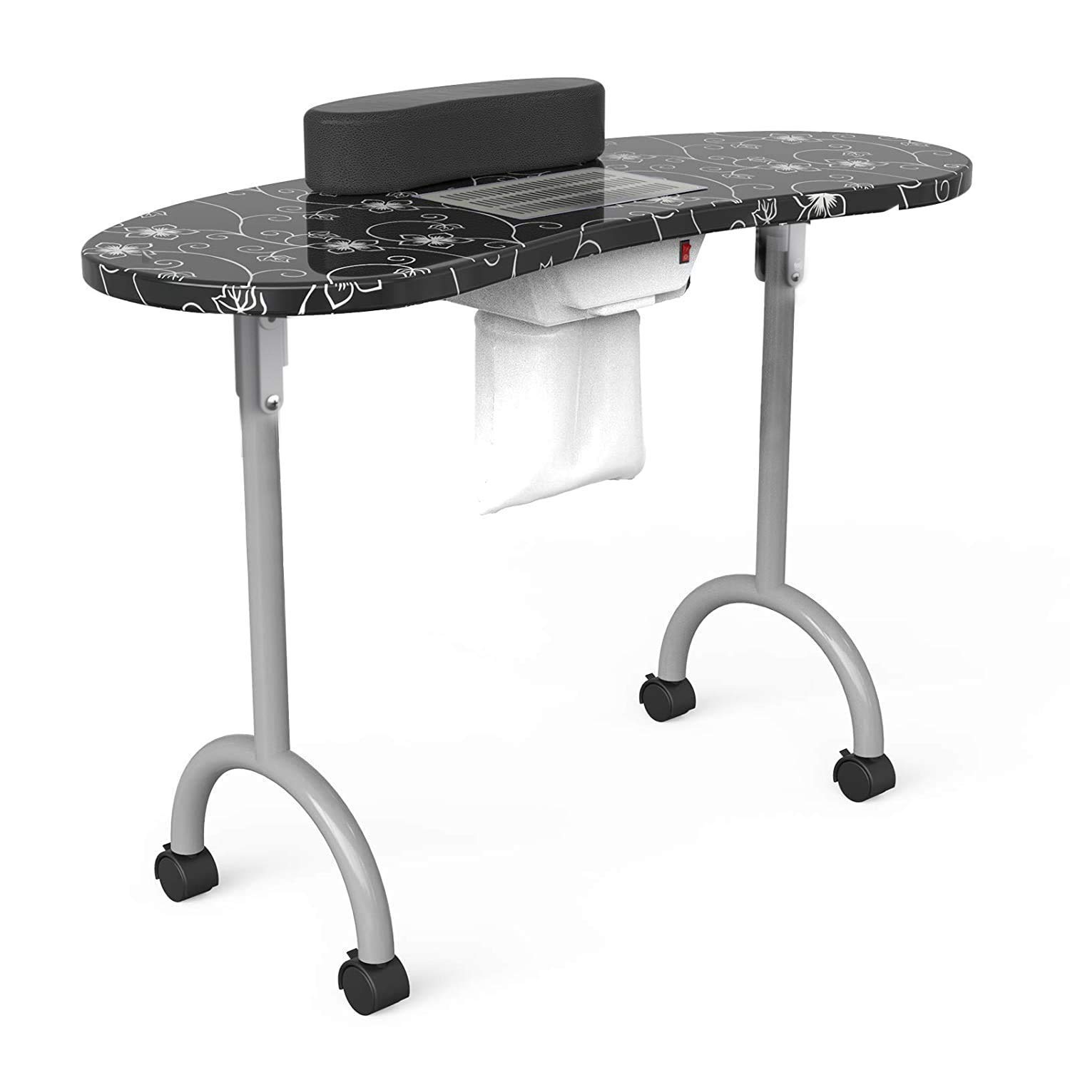 Manicure Nail Table- SUNCOO Portable Folding Station Desk Spa Beauty Salon With Rolling Wheels Fan Carry bag 35.4"14.5"28.7" (Black)