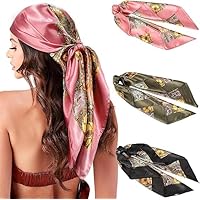Fokroin 3Pack Foulard Cheveux Femme, Foulard en satin imprimé coloré, Grand 90 x 90cm Foulard Cheveux Soie, Foulard Satin pour Turban, Bandana, Bandeau et Serre-Tête