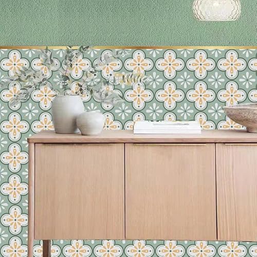 Peel And Stick Tile Stickers Waterproof Diy For Home Decor (Pack Of 12), 6×6 In Self-Adhesive Peel And Stick Wall Tile Decals For Kitchen Backsplash Wall Stairs Furniture Staircase(Green & White） #TOP6