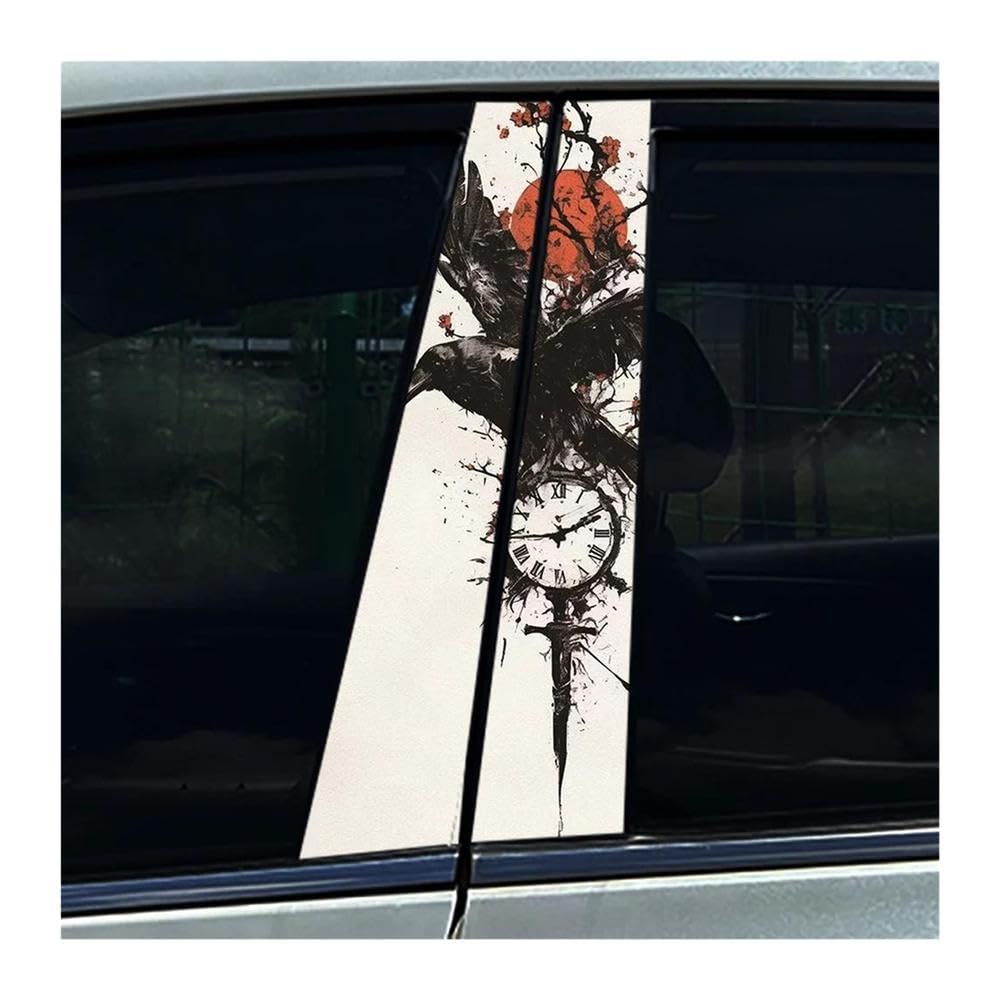 Body Parts 2pcs Graveyard Crow Raven Car B-Pillar Sticker Waterproof Decals Creative Occlusion Scratch Decor(E)