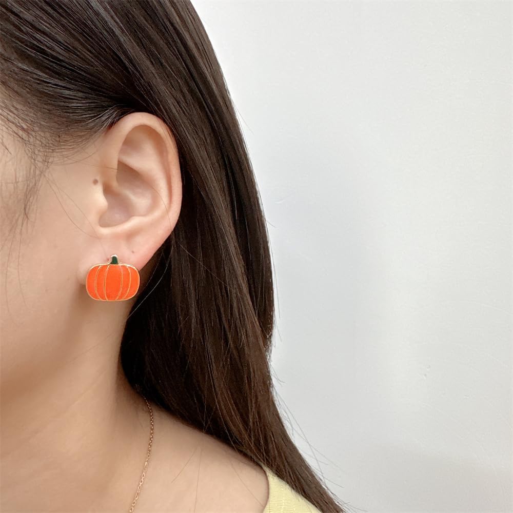 Pumpkin Ghost Bat Halloween Stud Earrings for Women Men Cute Simple Funny Orange/White/Black Enamel Studs Fashion Jewelry for Party 3 Pairs Set image 5