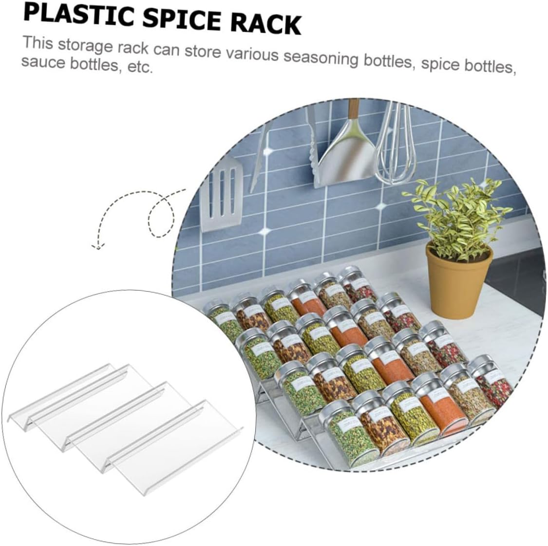 Expandable Acrylic Spice Rack Organizer, Kitchen Drawer Storage Shelf for Seasoning Bottles, Multi-tier Plastic Spice Bottle Holder for Cabinet and Countertop