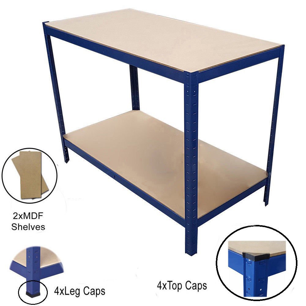 TMZ5X (1200 x 600 x 920) mm Blue Heavy Duty Steel Work Bench Station Shelves Garage Warehouse