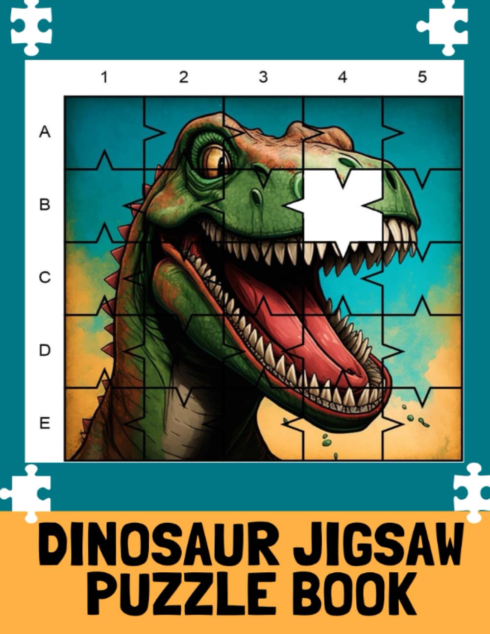 Dinosaur Jigsaw Puzzle Book: Happy Dinosaur Jigsaw Puzzles for Kids ages 4-8,8-12 with Colorful Solutions(Cut and Paste Scissor Skills Dinosaur Activity Book).