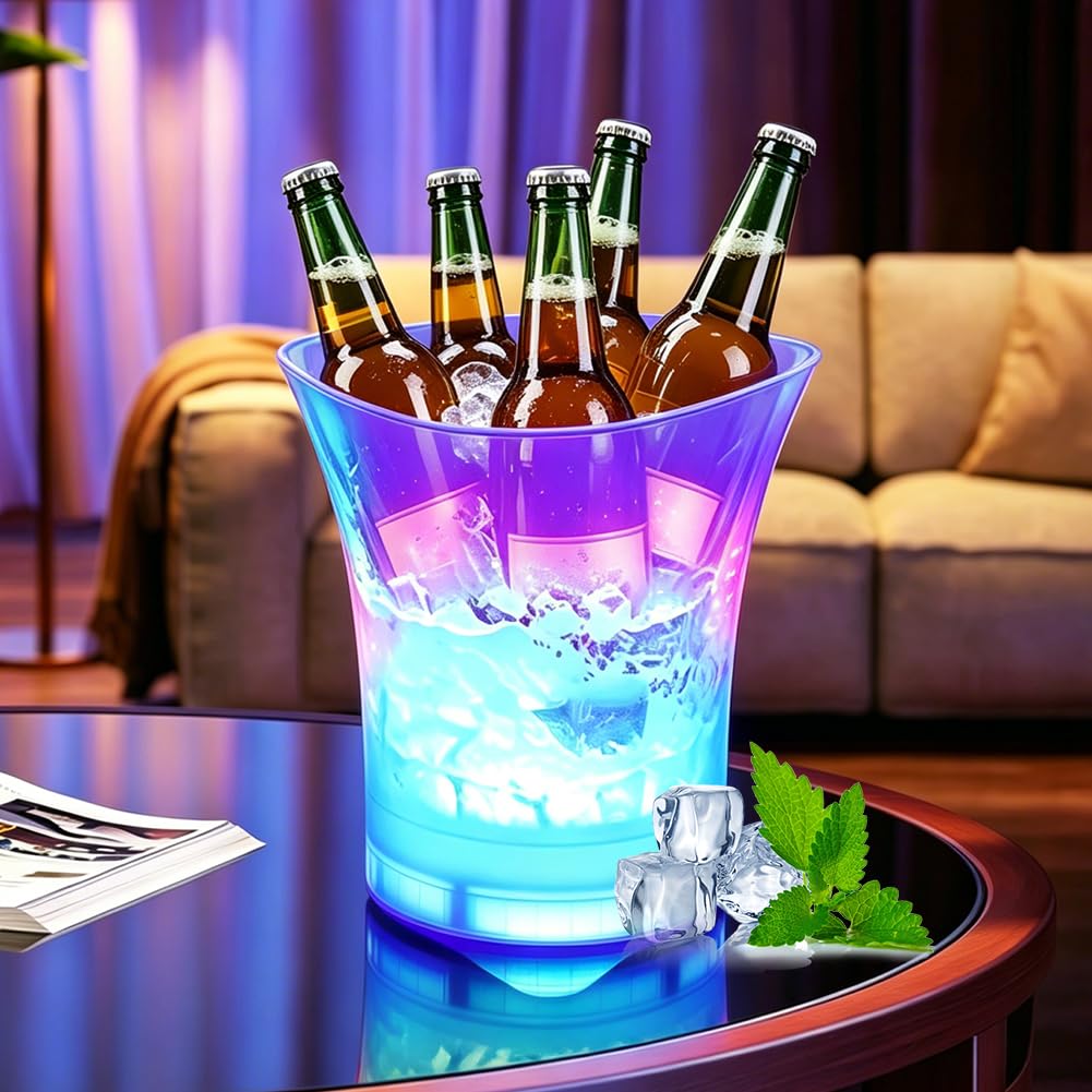 LED Eiskübel 5L, Multicolor LED Sektkübel, Eiseimer mit Bluetooth Lautsprecher, Bunter Farbverlauf,zum Kühlen Von Champagner,Wein,Getränke,Bier,Für Party,bar Club Thema