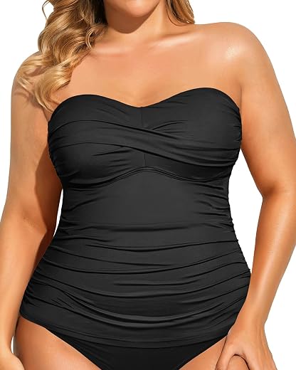 Aqua Eve Plus Size Tankini Top Only Bandeau Swim Top Strapless Swimsuit Top Twist Front Bathing Suit Top No Bottom