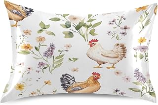 YETTASBIN Chickens Satin Pillowcase, Soft Breathable Silk Pillow Case with Envelope Closure for Hair and Skin, Queen Size 30 x 20 Inch