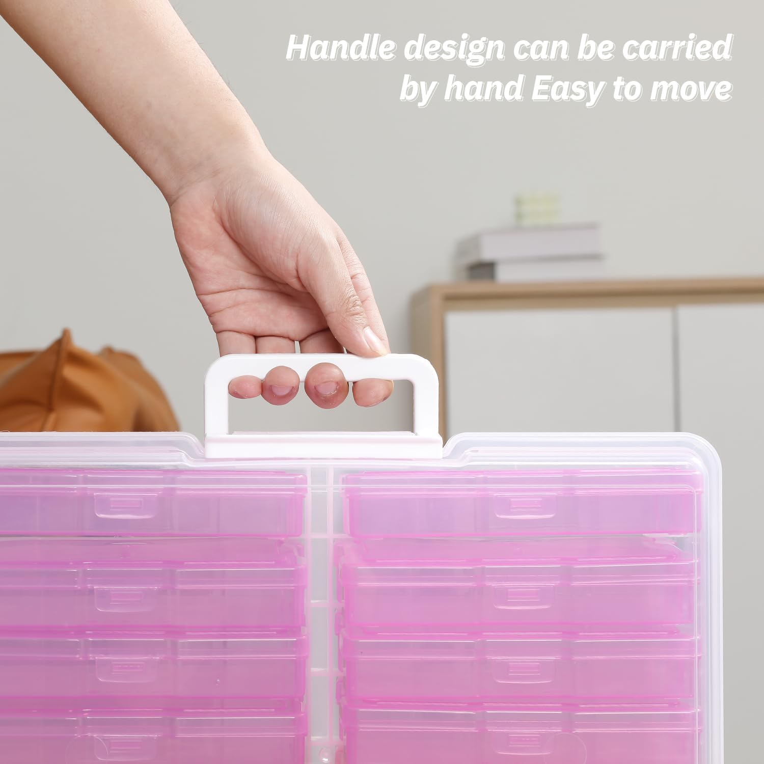 4""x6"" Photo Storage Box with Handle photo and craft keeper storage box 16 Inner photo case Large Gradient, Pink Series