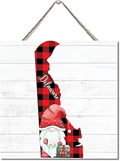 Delaware Red Black Buffalo Check Plaid Gnomes Wood Plaques US State Buffalo Check Plaid Gnomes Delaware Hanging Wooden Sign Sign Wood Pallet for Home Or Office Decor 12x12in