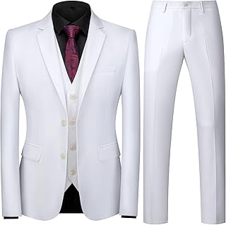 Mens Suits Classic Fit 3 Piece Wedding Guest Outfit Dress Clothes Suit Jacket Pants with Vest Tuxedo for Men