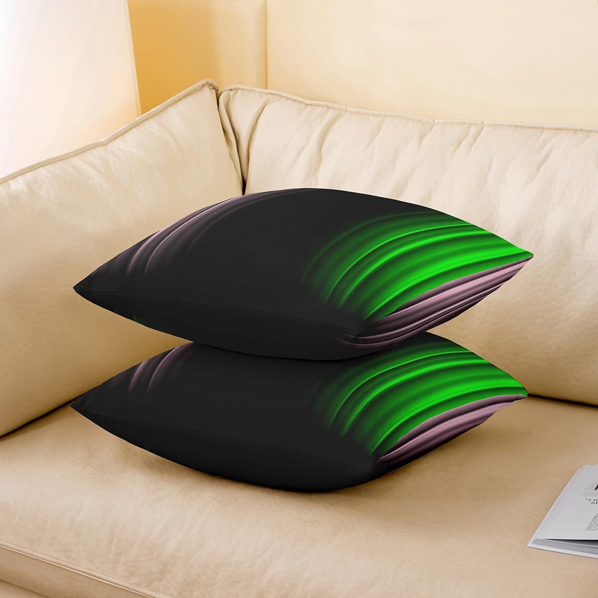 Feelyou Teens Abstract Ombre Decorations Throw Pillow Covers for Kids Women Pink Green and Black Pillow Covers for Home Sofa Bed Couch Geometric Modern Cushion Covers, 22x22 Inches Set of 2