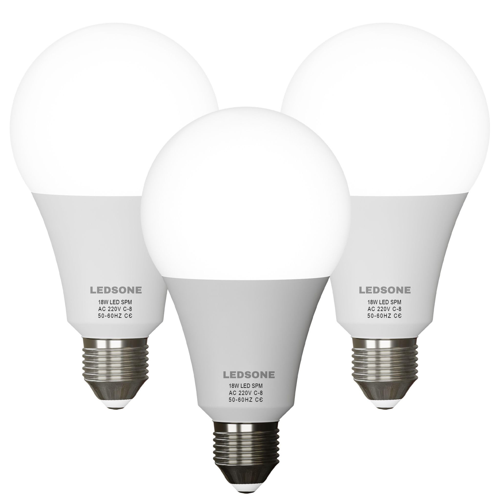 Ledsone White Pack Of 3, Led E27 Light Bulb, A60 Cool 6500K 18W (100W Equivalent) Non-Dimmable 1806Lm Edison Screw Gls Energy Saving Led For Home Lighting Decoration Bulbs [Energy Class A+]