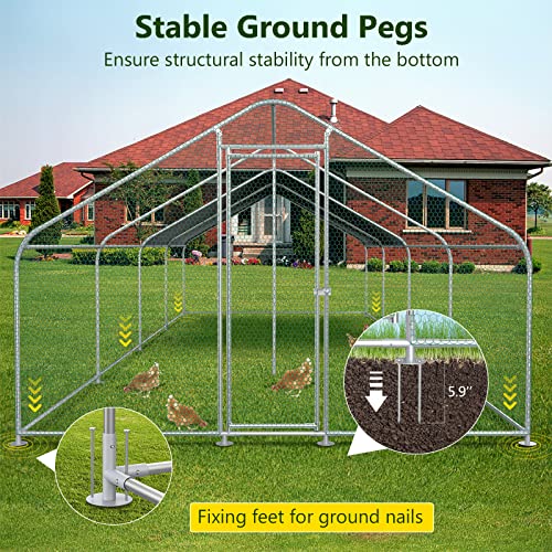 Lyromix 10x25.6FT Large Metal Chicken Run with Roof, Walk-in Poultry Cage Chicken Coop Runs House for Yard with Waterproof Cover, Ducks Rabbits Habitat Cage Spire Shaped Coop