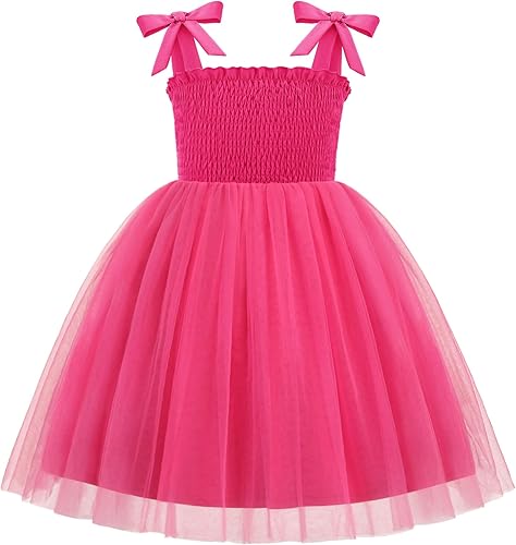 Arshiner Toddler Girl Tutu Dress Summer Bow-Tie Straps Casual Dresses Kids Princess Valentine Hot Pink for Girls Size 7 Dresses