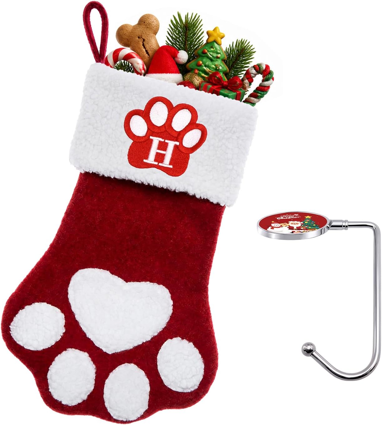 Ulico Dog Stocking with Initials，Pet Paw Christmas Stocking with Letters,Large Embroidered Monogram Christmas Stocking for Dogs Cats,Xmas Stockings for Pets Red B