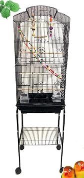 65-Inch Large Flight Bird Cage with Toys and 10-Step Play Ladder for Cockatiel Parakeet Finch Budgie Lovebird Canary Finch Pet Bird Cage with Rolling Removable Rolling Stand