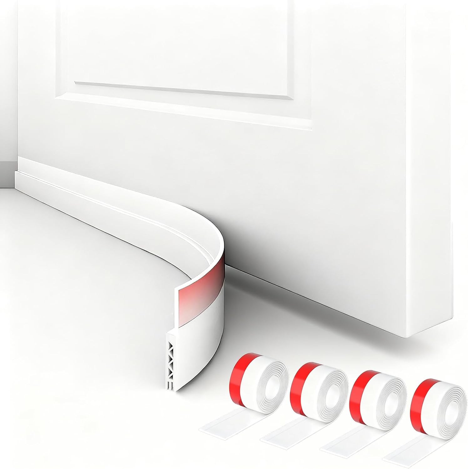 2 Pack Door Draft Stopper for Bottom of Door, 39" Silicone Weather Stripping Seal Strip, Self Adhesive Sweep Noise and Dust Blocker, Energy Saving Under Draft Blocker for Home & Garage