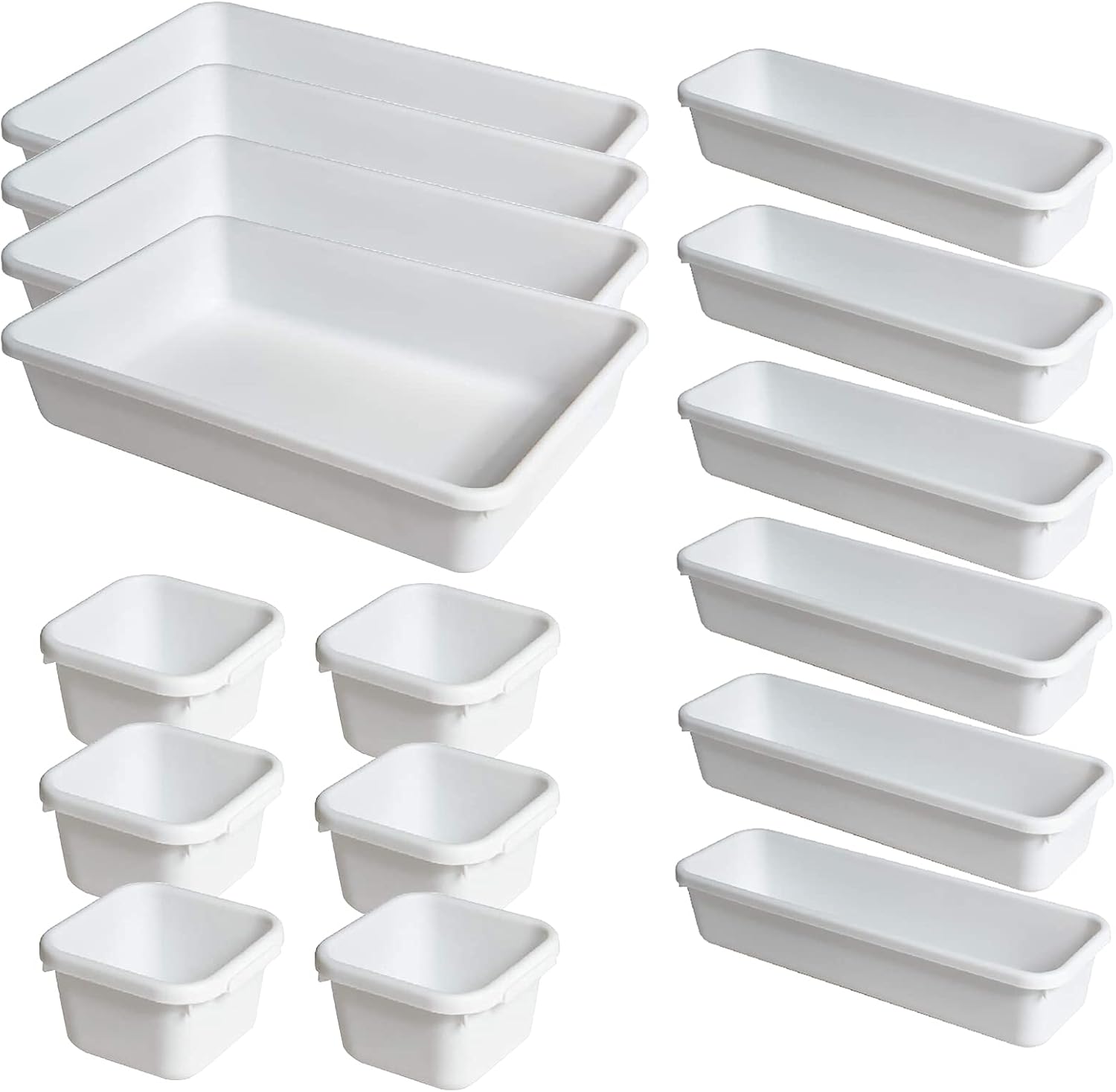 Desk Drawer Organizers Set of 16 for Bathroom, Plastic Interlocking Desk Drawer Organizer Tray with 3 Different Sizes,Dividers Organization and Storage Bins Container for Kitchen Bathroom Makeup Office Vanity Bedroom Dresser