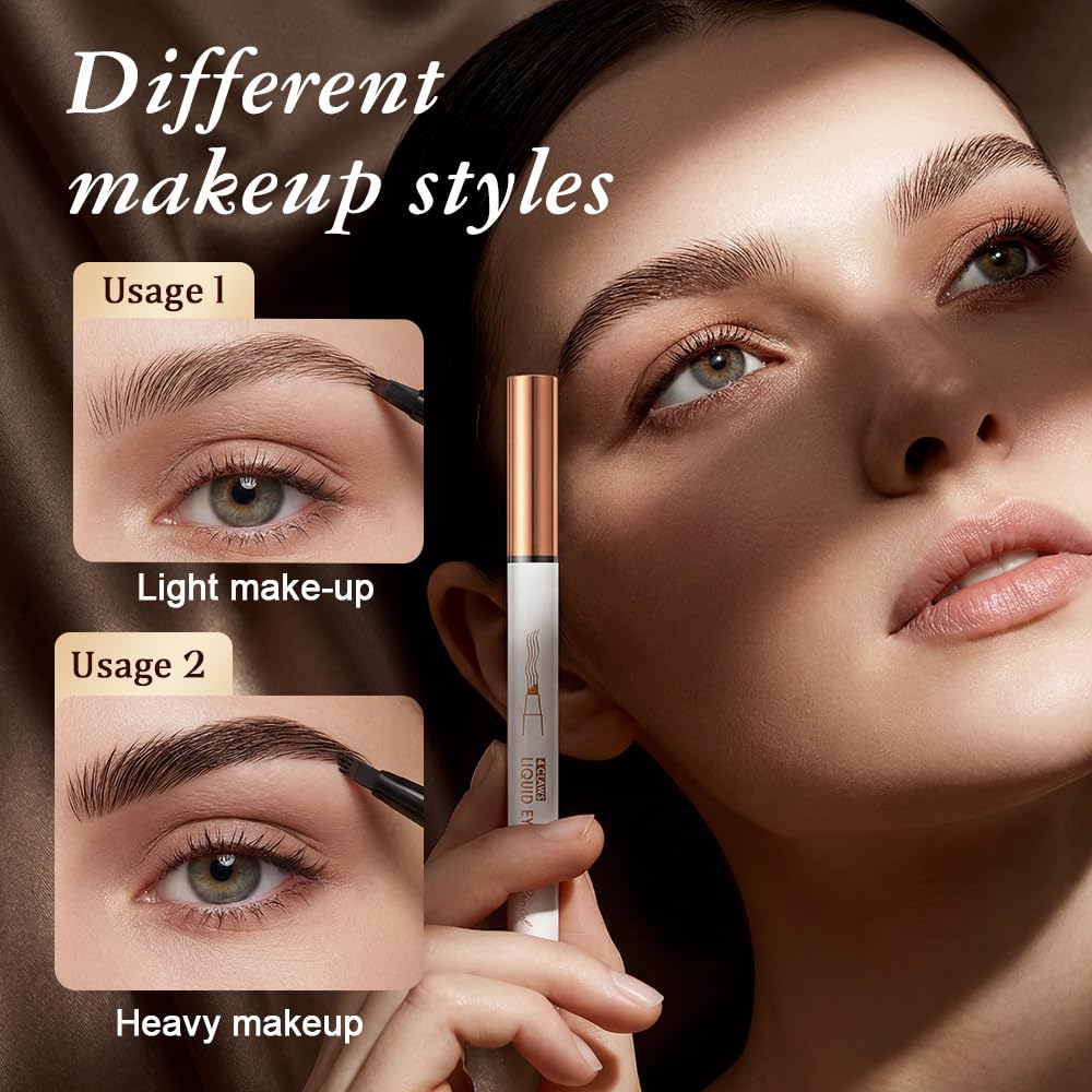 2026 Upgraded Magic Eyebrow Pencil, Microblading Eyebrow Pencil for Women, 3D Waterproof 4 Micro-Fork Tip Spoolie Brush Brow Pen Precise Eyebrow Contouring Pen for Hair-like Brows Effect (Dark Brown)