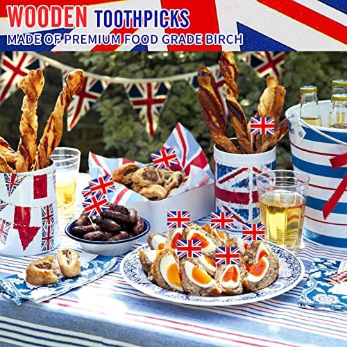 100 PCS Union Jack ToothpicksJubilee Decorations 2022 Cocktail Sticks with FlagsUnion Jack Party Supplies for Food Sandwich Cupcake Pub BBQ Royal Event Décor