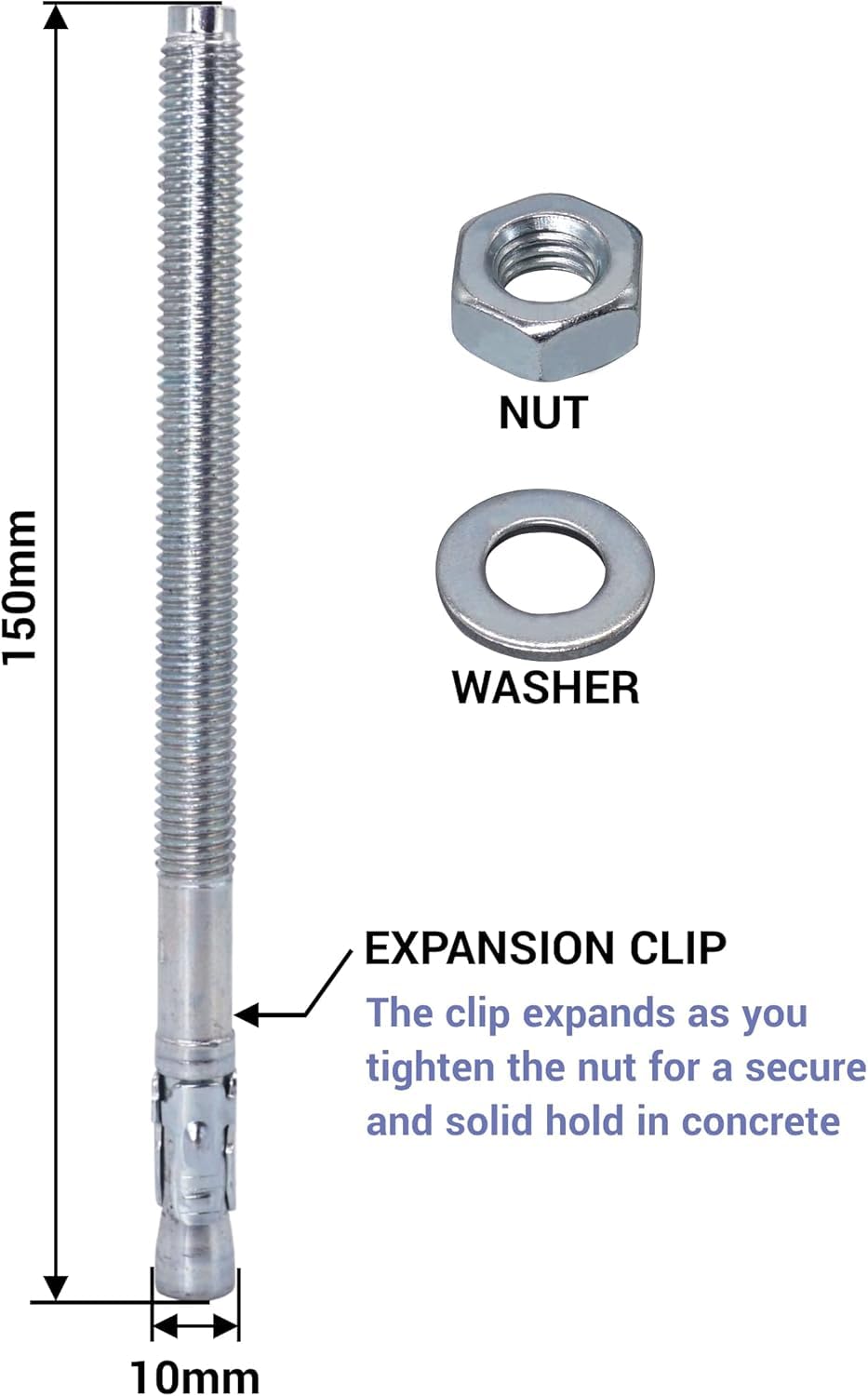 (Pack of 2) Zinc-Plated Wedge Anchors 3/8" x 5-7/8" (M10 x 150 mm) Metal Dowel Bolts for Concrete and Masonry