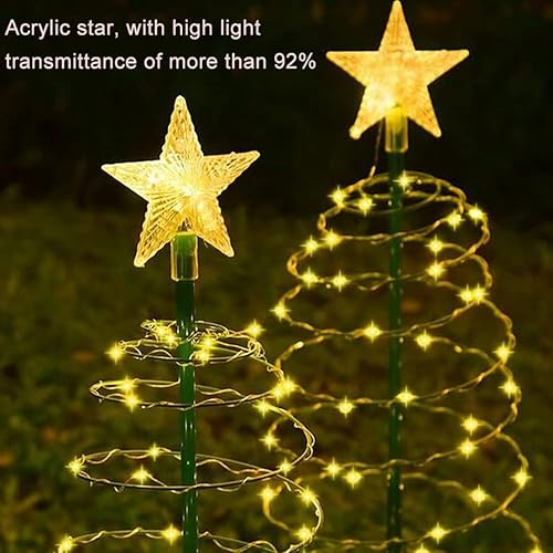 Miniatura 5 de Aolyty Luces solares para árbol de Navidad al aire libre, IP65, impermeables, con estrella acrílica, luz cálida para patio, césped, camino, patio,
