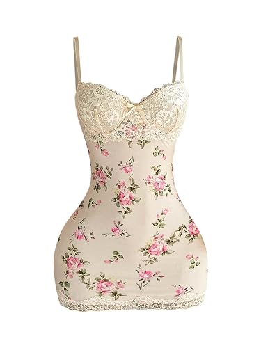 Milumia Women's Floral Lace Mini Dress Y2k Coquette Short Dresses - Small - Apricot