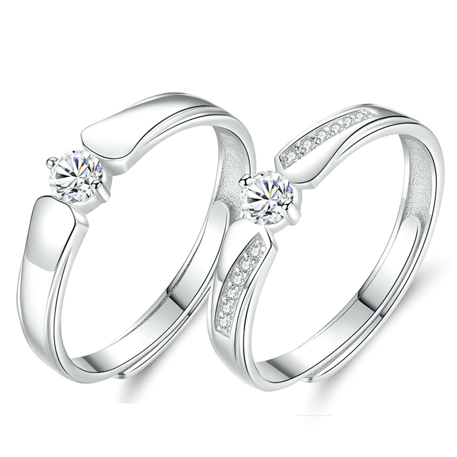 Coppia di anelli di promessa, anello di strass con design classico argento coppia anello regolabile regalo, Adjustable, Cristallo, Zirconia cubica