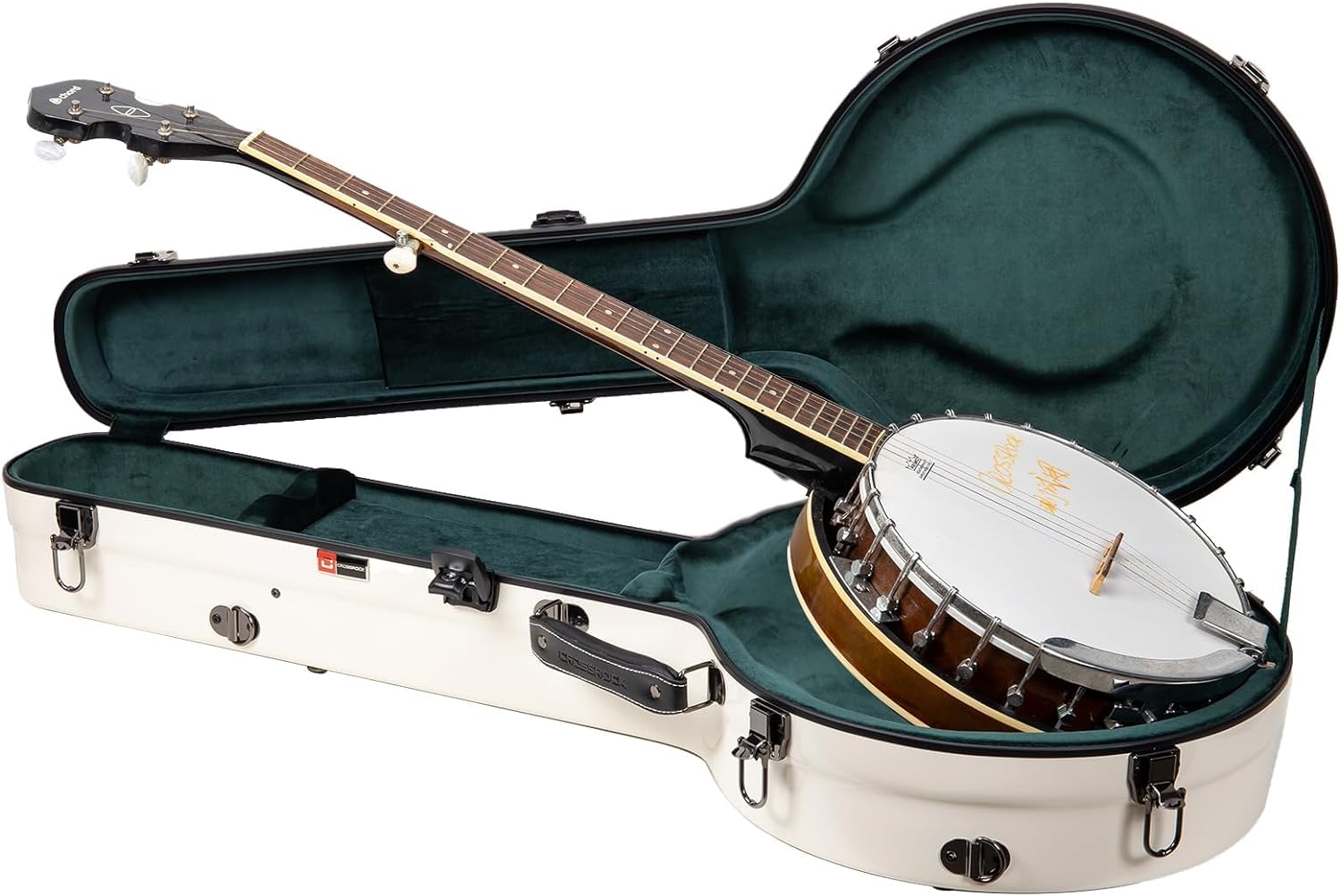 Crossrock Fiberglass Banjo Case fits 5-String Resonator Styles, with Interior Compartment, Backpack Straps, Hygrometer, TSA Lock-Milky White (CRF2020BJMW)